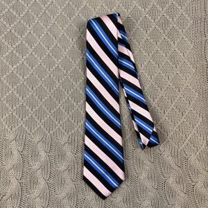 Canterbury 100% Silk Striped Black Blue and Pink Men's Tie